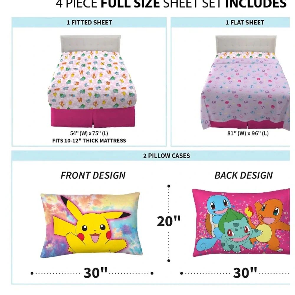 Pokémon 4 Piece Full Size Sheet Set